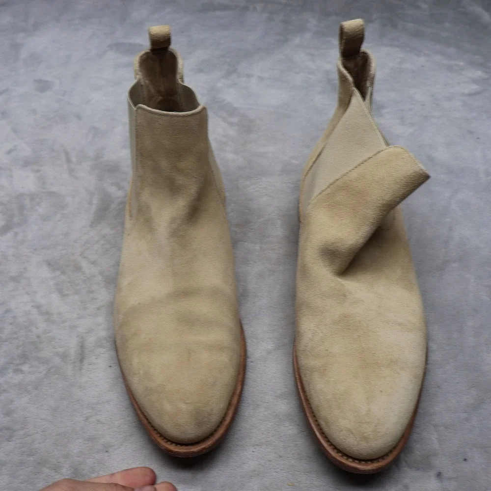 Lucent Men 11.5 Chelsea Boots White Suede Goodyear Welt Leather Sole Casual 45EU - Picture 2 of 15